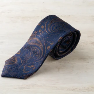 ネクタイ（ネイビー×ゴールド／ペイズリー）