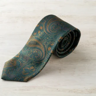 ネクタイ（グリーン×ゴールド／ペイズリー）