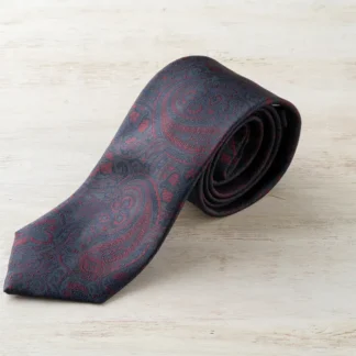 ネクタイ（チャコール×ボルドー／ペイズリー）