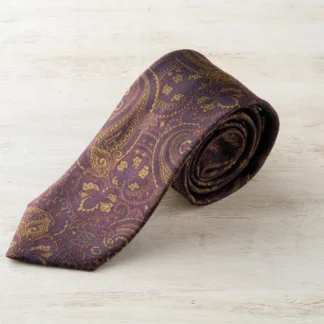 ネクタイ（ボルドー×ゴールド／ペイズリー）